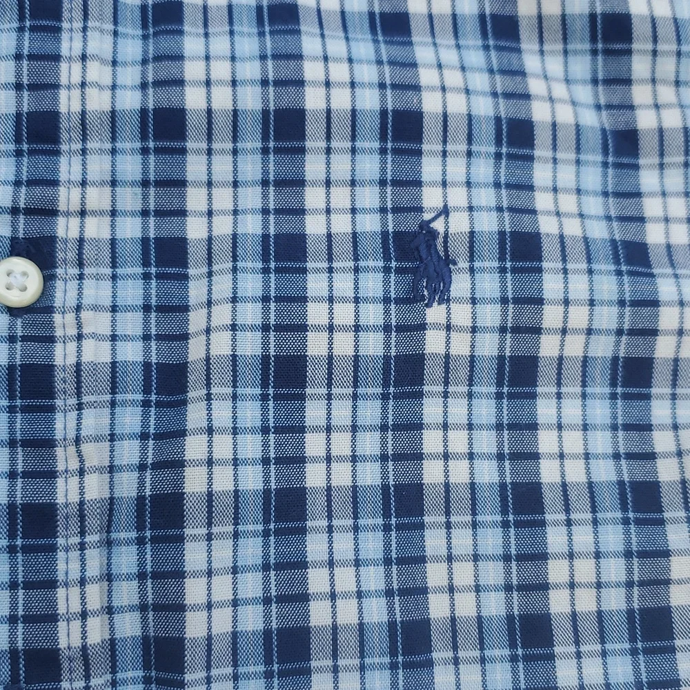 Ralph Lauren Button Front Plaid Boys Top Youth 7 Blues White